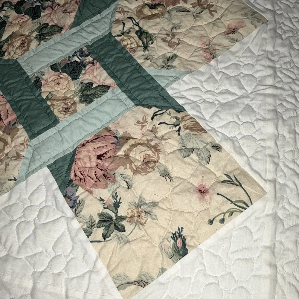 HandMade Pieced Machine‎ Quilted Quilt Floral Garden Twist 47x57